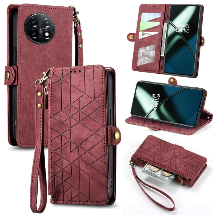 Geometric Zipper Wallet Side Buckle Leather Phone Case, For OnePlus 11R 5G, For OnePlus 11, For OnePlus Nord N300, For OnePlus N20 SE