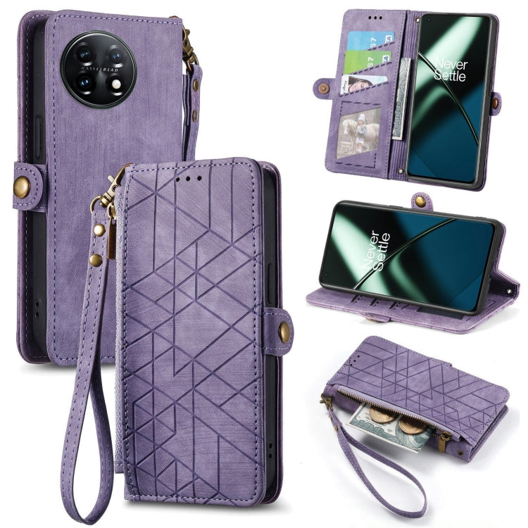 Geometric Zipper Wallet Side Buckle Leather Phone Case, For OnePlus 11R 5G, For OnePlus 11, For OnePlus Nord N300, For OnePlus N20 SE