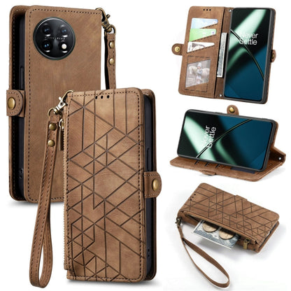 Geometric Zipper Wallet Side Buckle Leather Phone Case, For OnePlus 11R 5G, For OnePlus 11, For OnePlus Nord N300, For OnePlus N20 SE
