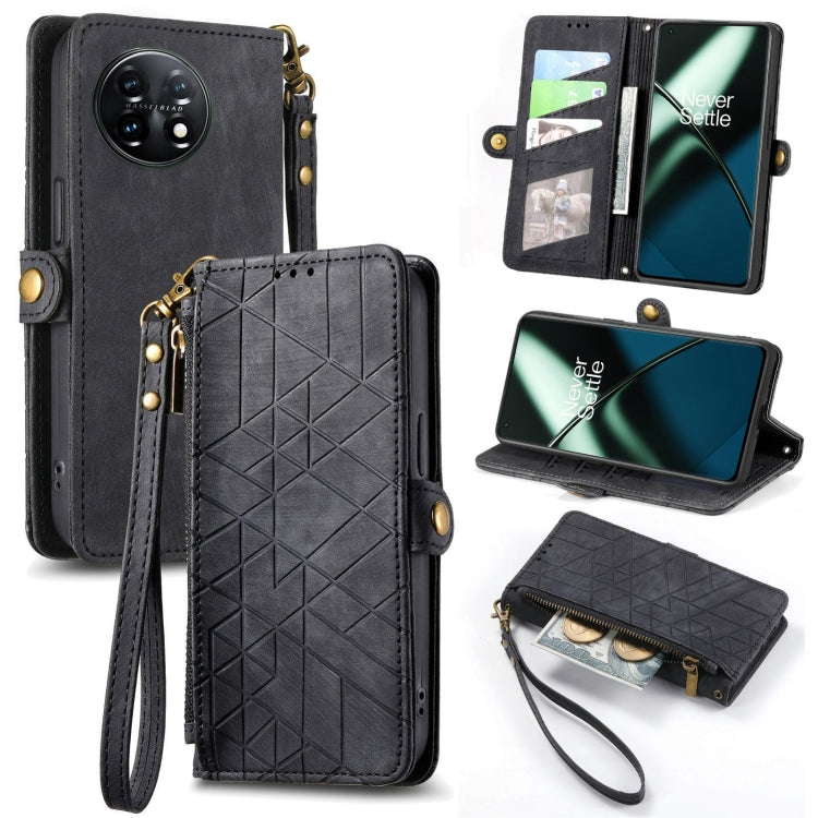 Geometric Zipper Wallet Side Buckle Leather Phone Case, For OnePlus 11R 5G, For OnePlus 11, For OnePlus Nord N300, For OnePlus N20 SE