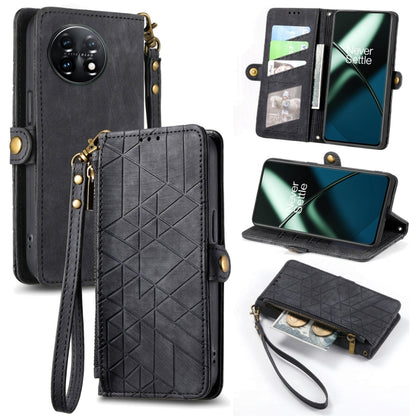 Geometric Zipper Wallet Side Buckle Leather Phone Case, For OnePlus 11R 5G, For OnePlus 11, For OnePlus Nord N300, For OnePlus N20 SE
