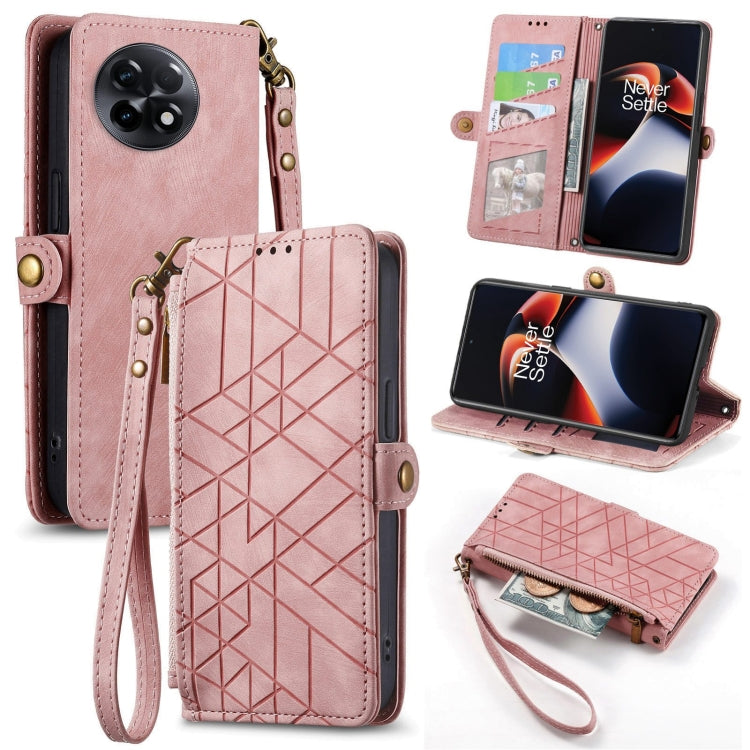 Geometric Zipper Wallet Side Buckle Leather Phone Case, For OnePlus 11R 5G, For OnePlus 11, For OnePlus Nord N300, For OnePlus N20 SE