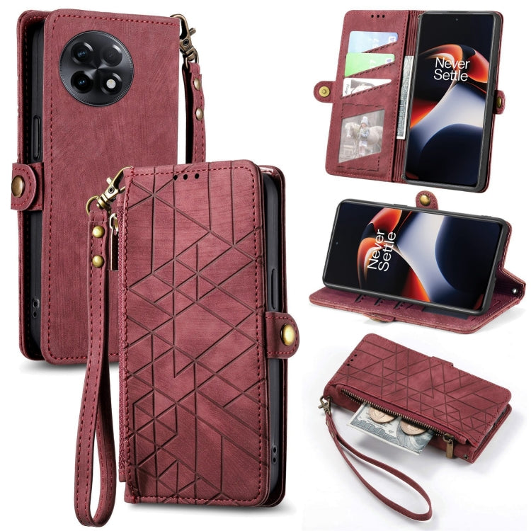 Geometric Zipper Wallet Side Buckle Leather Phone Case, For OnePlus 11R 5G, For OnePlus 11, For OnePlus Nord N300, For OnePlus N20 SE