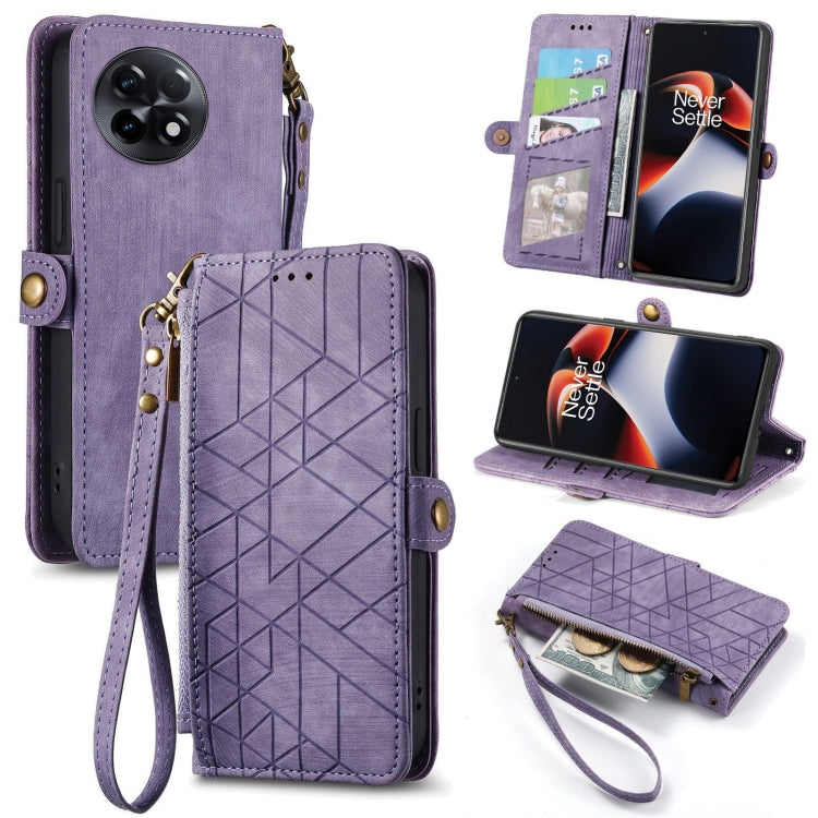 Geometric Zipper Wallet Side Buckle Leather Phone Case, For OnePlus 11R 5G, For OnePlus 11, For OnePlus Nord N300, For OnePlus N20 SE
