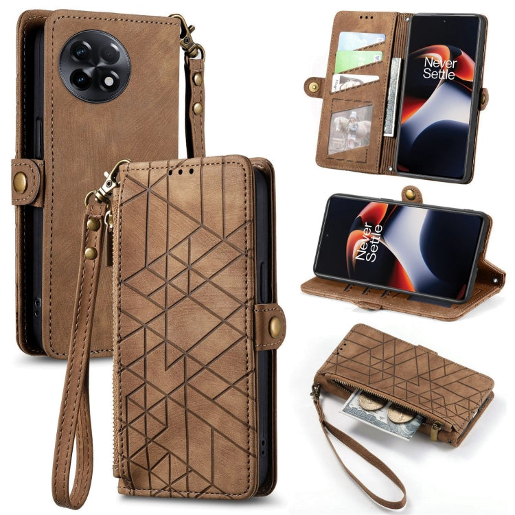 Geometric Zipper Wallet Side Buckle Leather Phone Case, For OnePlus 11R 5G, For OnePlus 11, For OnePlus Nord N300, For OnePlus N20 SE