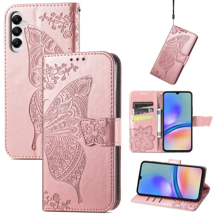 Butterfly Love Flower Embossed Leather Phone Case, For Samsung Galaxy A15, For Samsung Galaxy A05, For Samsung Galaxy A05s