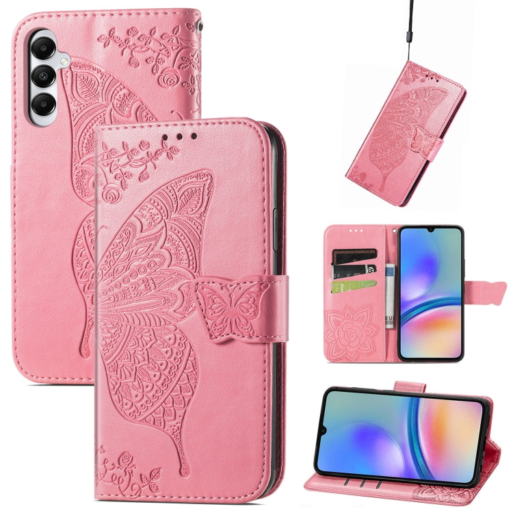 Butterfly Love Flower Embossed Leather Phone Case, For Samsung Galaxy A15, For Samsung Galaxy A05, For Samsung Galaxy A05s