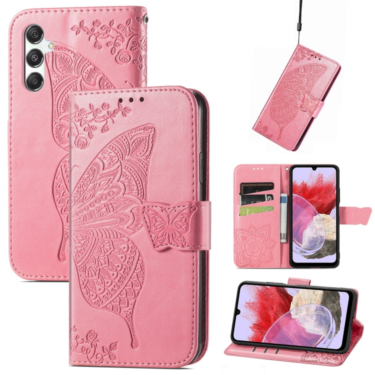 Butterfly Love Flower Embossed Leather Phone Case, For Samsung Galaxy M34 5G, For Samsung Galaxy A25 5G, For Samsung Galaxy S23 FE 5G