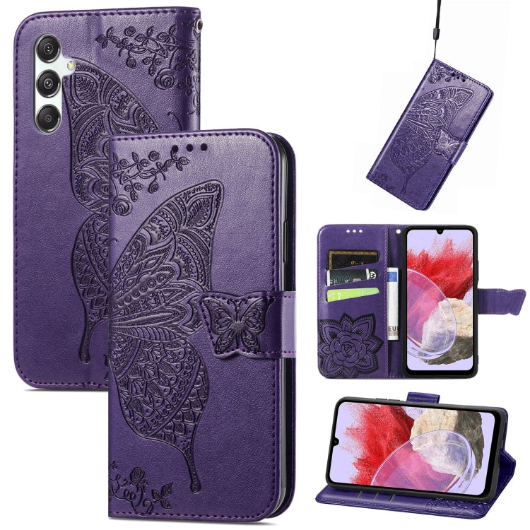 Butterfly Love Flower Embossed Leather Phone Case, For Samsung Galaxy M34 5G, For Samsung Galaxy A25 5G, For Samsung Galaxy S23 FE 5G