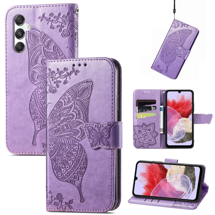 Butterfly Love Flower Embossed Leather Phone Case, For Samsung Galaxy M34 5G, For Samsung Galaxy A25 5G, For Samsung Galaxy S23 FE 5G