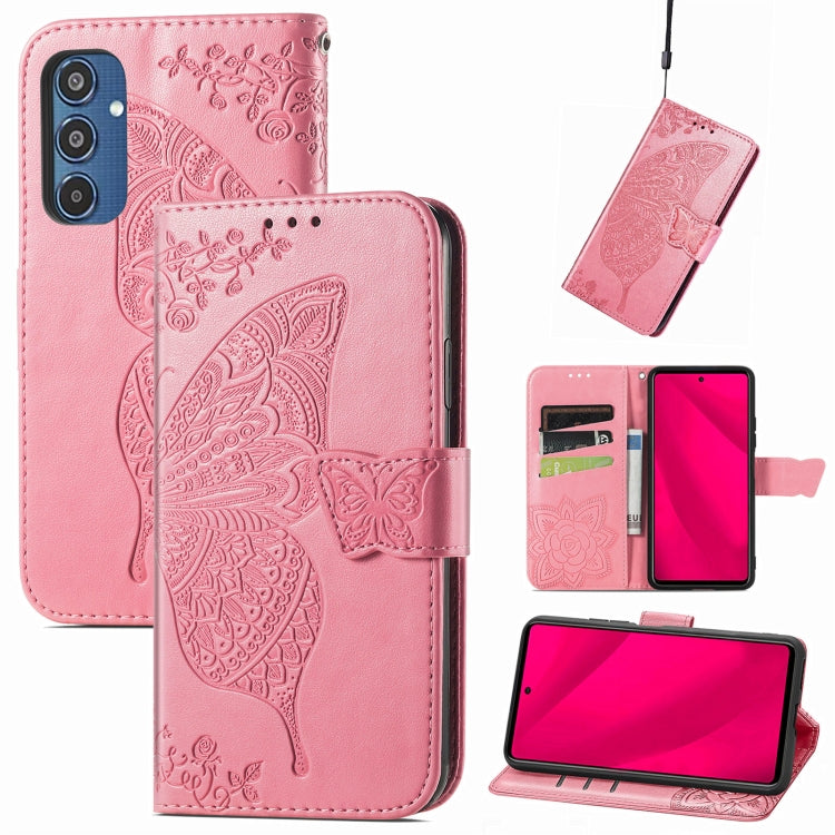 Butterfly Love Flower Embossed Leather Phone Case, For Samsung Galaxy S24 FE 5G, For Samsung Galaxy M35, For Samsung Galaxy M15