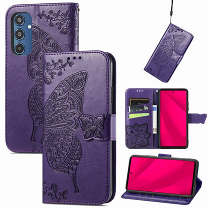Butterfly Love Flower Embossed Leather Phone Case, For Samsung Galaxy S24 FE 5G, For Samsung Galaxy M35, For Samsung Galaxy M15