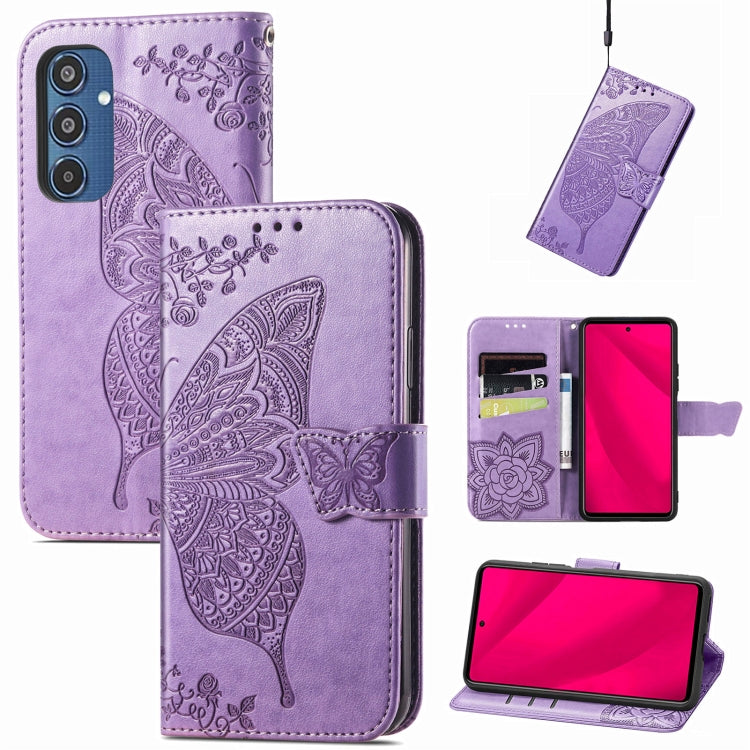 Butterfly Love Flower Embossed Leather Phone Case, For Samsung Galaxy S24 FE 5G, For Samsung Galaxy M35, For Samsung Galaxy M15