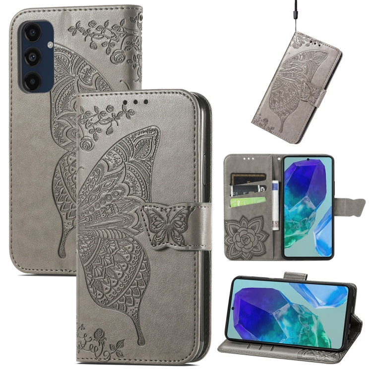 Butterfly Love Flower Embossed Leather Phone Case, For Samsung Galaxy S24 FE 5G, For Samsung Galaxy M35, For Samsung Galaxy M15