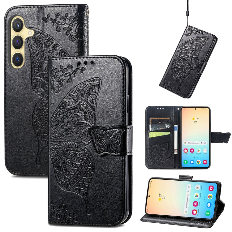 Butterfly Love Flower Embossed Leather Phone Case, For Samsung Galaxy A36, For Samsung Galaxy S25 5G, For Samsung Galaxy S25+ 5G