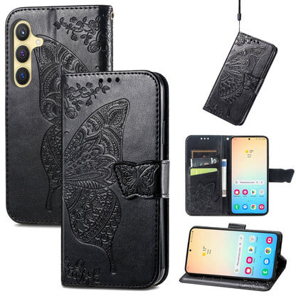 Butterfly Love Flower Embossed Leather Phone Case, For Samsung Galaxy A36, For Samsung Galaxy S25 5G, For Samsung Galaxy S25+ 5G