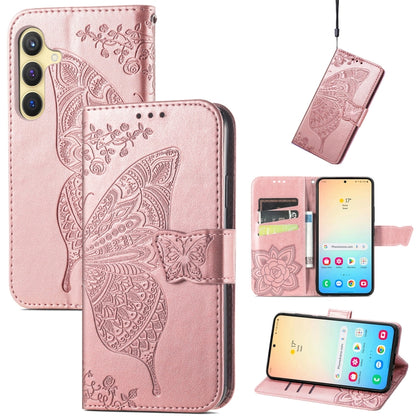 Butterfly Love Flower Embossed Leather Phone Case, For Samsung Galaxy A36, For Samsung Galaxy S25 5G, For Samsung Galaxy S25+ 5G