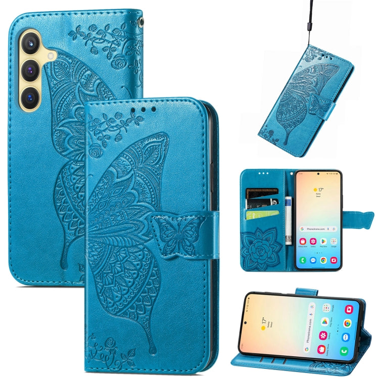 Butterfly Love Flower Embossed Leather Phone Case, For Samsung Galaxy A36, For Samsung Galaxy S25 5G, For Samsung Galaxy S25+ 5G