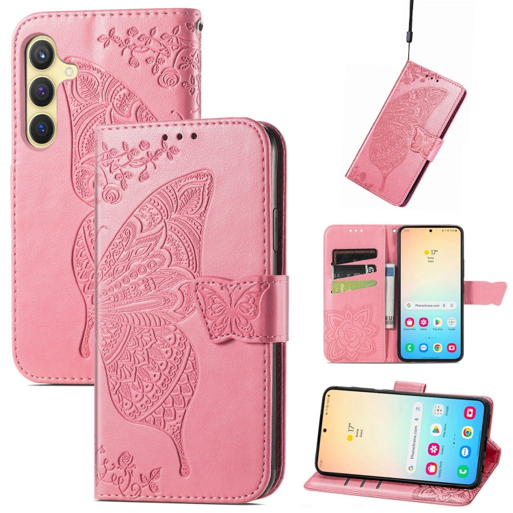 Butterfly Love Flower Embossed Leather Phone Case, For Samsung Galaxy A36, For Samsung Galaxy S25 5G, For Samsung Galaxy S25+ 5G