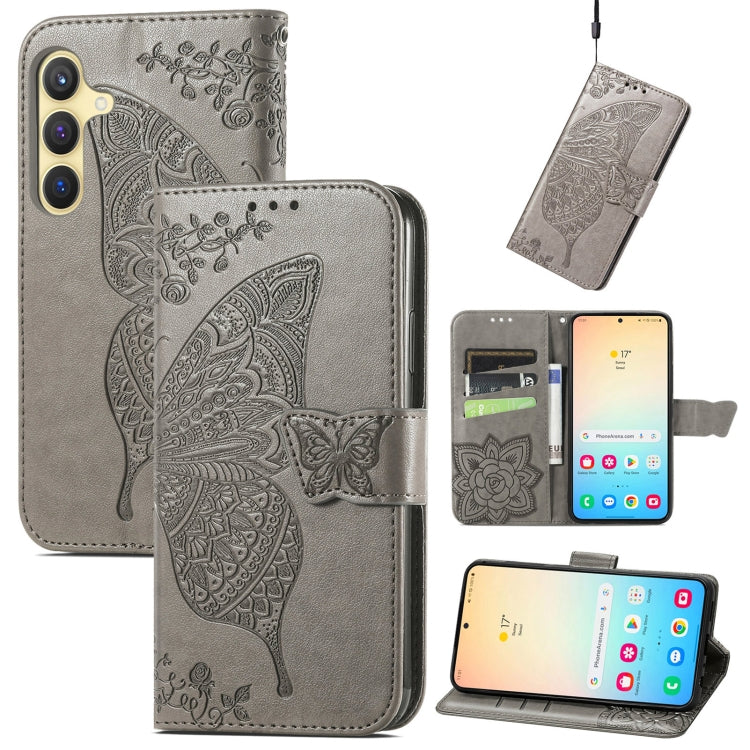 Butterfly Love Flower Embossed Leather Phone Case, For Samsung Galaxy A36, For Samsung Galaxy S25 5G, For Samsung Galaxy S25+ 5G