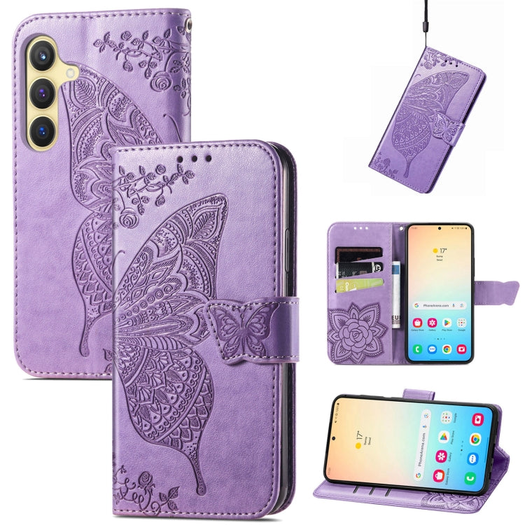 Butterfly Love Flower Embossed Leather Phone Case, For Samsung Galaxy A36, For Samsung Galaxy S25 5G, For Samsung Galaxy S25+ 5G
