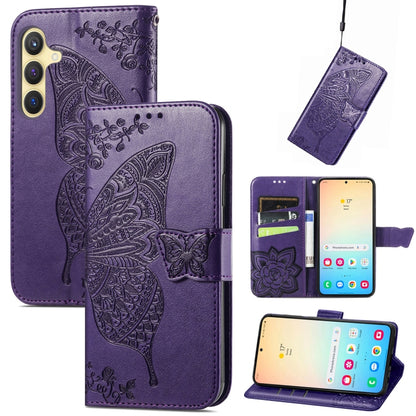 Butterfly Love Flower Embossed Leather Phone Case, For Samsung Galaxy A36, For Samsung Galaxy S25 5G, For Samsung Galaxy S25+ 5G