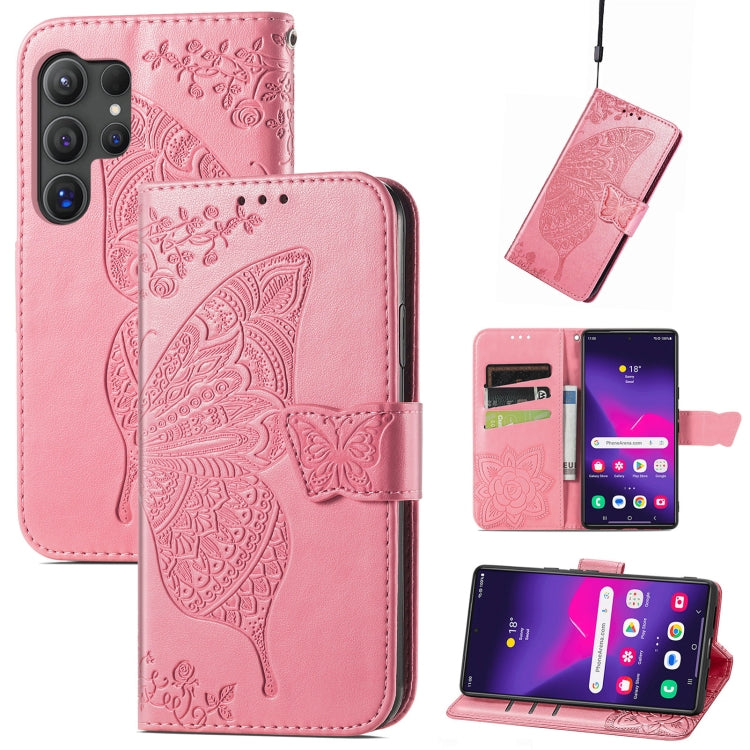 Butterfly Love Flower Embossed Leather Phone Case, For Samsung Galaxy S25 Ultra 5G, For Samsung Galaxy A16, For Samsung Galaxy A06