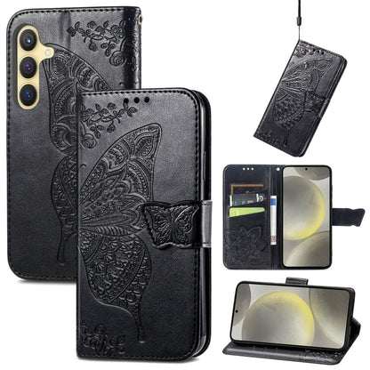 Butterfly Love Flower Embossed Leather Phone Case, For Samsung Galaxy A36, For Samsung Galaxy S25 5G, For Samsung Galaxy S25+ 5G