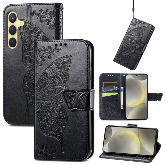 Butterfly Love Flower Embossed Leather Phone Case, For Samsung Galaxy A36, For Samsung Galaxy S25 5G, For Samsung Galaxy S25+ 5G