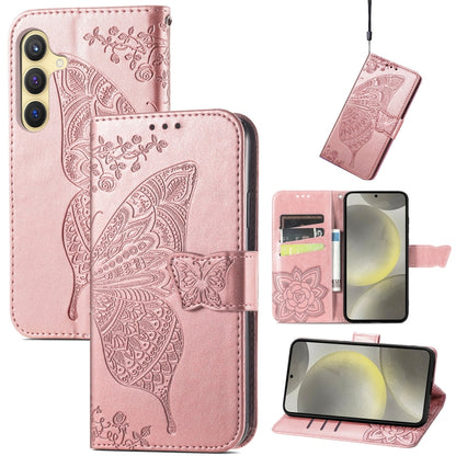 Butterfly Love Flower Embossed Leather Phone Case, For Samsung Galaxy A36, For Samsung Galaxy S25 5G, For Samsung Galaxy S25+ 5G