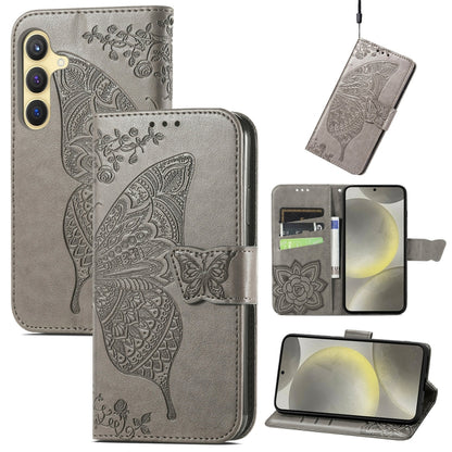 Butterfly Love Flower Embossed Leather Phone Case, For Samsung Galaxy A36, For Samsung Galaxy S25 5G, For Samsung Galaxy S25+ 5G