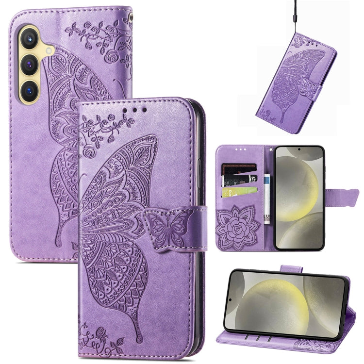 Butterfly Love Flower Embossed Leather Phone Case, For Samsung Galaxy A36, For Samsung Galaxy S25 5G, For Samsung Galaxy S25+ 5G