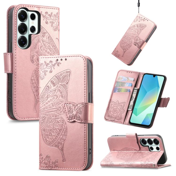 Butterfly Love Flower Embossed Leather Phone Case, For Samsung Galaxy S26+ 5G, For Samsung Galaxy S26 Ultra 5G, For Samsung Galaxy S26 5G