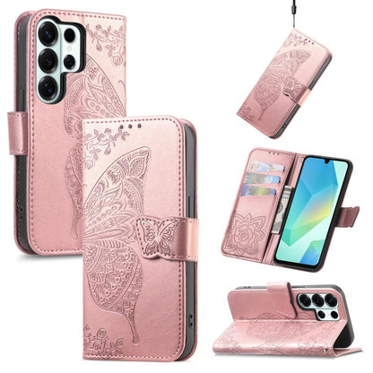 Butterfly Love Flower Embossed Leather Phone Case, For Samsung Galaxy S26+ 5G, For Samsung Galaxy S26 Ultra 5G, For Samsung Galaxy S26 5G