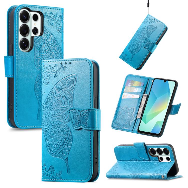 Butterfly Love Flower Embossed Leather Phone Case, For Samsung Galaxy S26+ 5G, For Samsung Galaxy S26 Ultra 5G, For Samsung Galaxy S26 5G