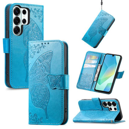 Butterfly Love Flower Embossed Leather Phone Case, For Samsung Galaxy S26+ 5G, For Samsung Galaxy S26 Ultra 5G, For Samsung Galaxy S26 5G