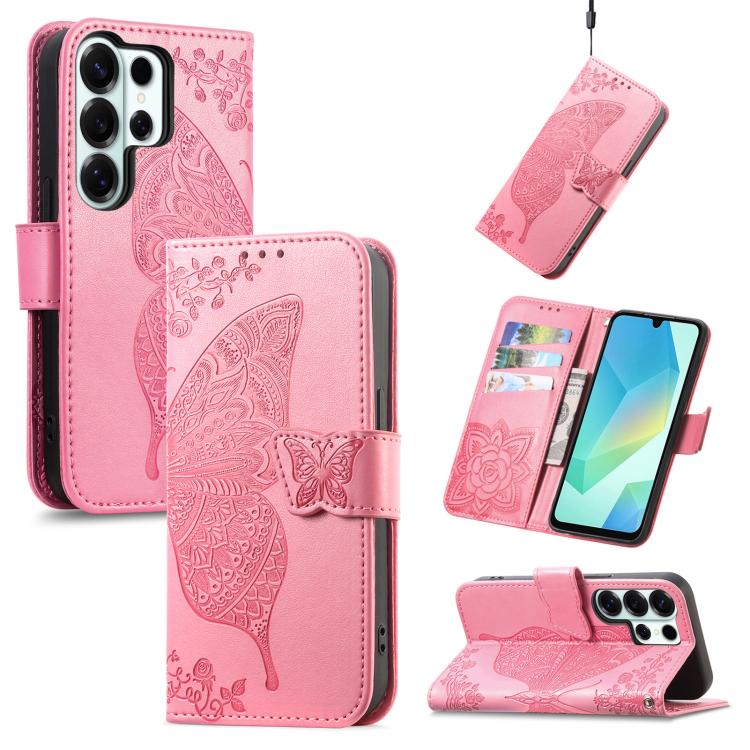 Butterfly Love Flower Embossed Leather Phone Case, For Samsung Galaxy S26+ 5G, For Samsung Galaxy S26 Ultra 5G, For Samsung Galaxy S26 5G