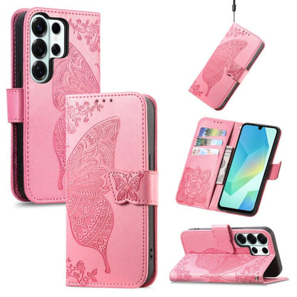 Butterfly Love Flower Embossed Leather Phone Case, For Samsung Galaxy S26+ 5G, For Samsung Galaxy S26 Ultra 5G, For Samsung Galaxy S26 5G