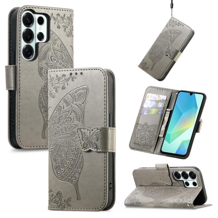 Butterfly Love Flower Embossed Leather Phone Case, For Samsung Galaxy S26+ 5G, For Samsung Galaxy S26 Ultra 5G, For Samsung Galaxy S26 5G