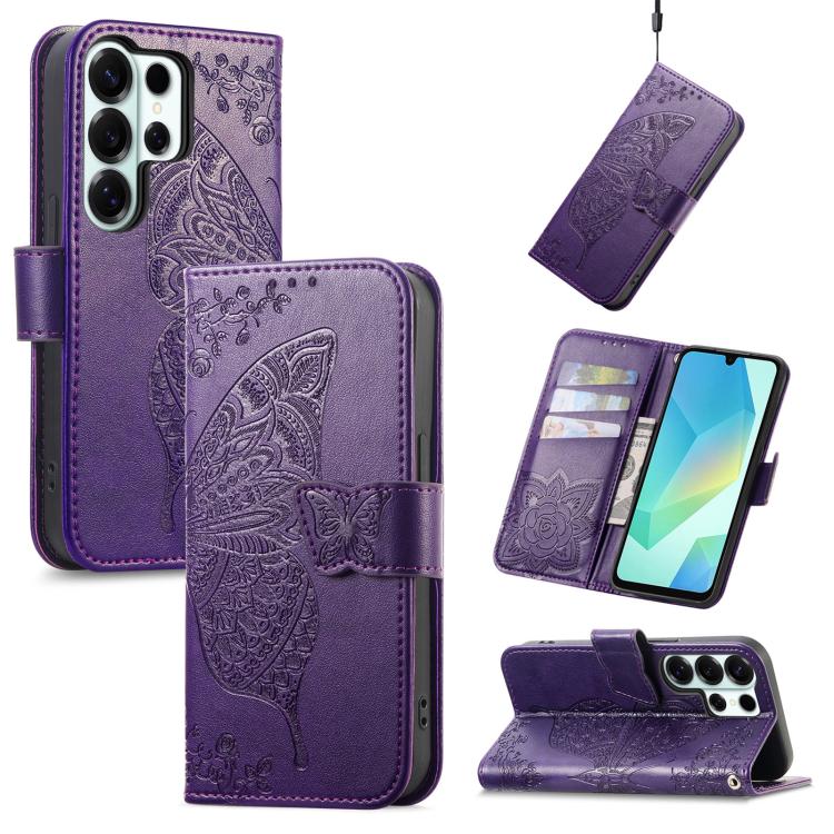 Butterfly Love Flower Embossed Leather Phone Case, For Samsung Galaxy S26+ 5G, For Samsung Galaxy S26 Ultra 5G, For Samsung Galaxy S26 5G