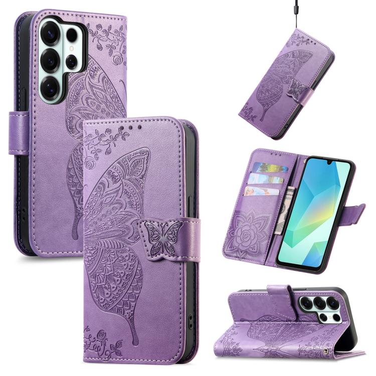 Butterfly Love Flower Embossed Leather Phone Case, For Samsung Galaxy S26+ 5G, For Samsung Galaxy S26 Ultra 5G, For Samsung Galaxy S26 5G