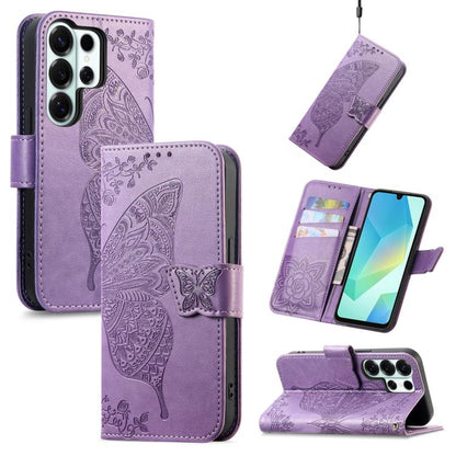 Butterfly Love Flower Embossed Leather Phone Case, For Samsung Galaxy S26+ 5G, For Samsung Galaxy S26 Ultra 5G, For Samsung Galaxy S26 5G
