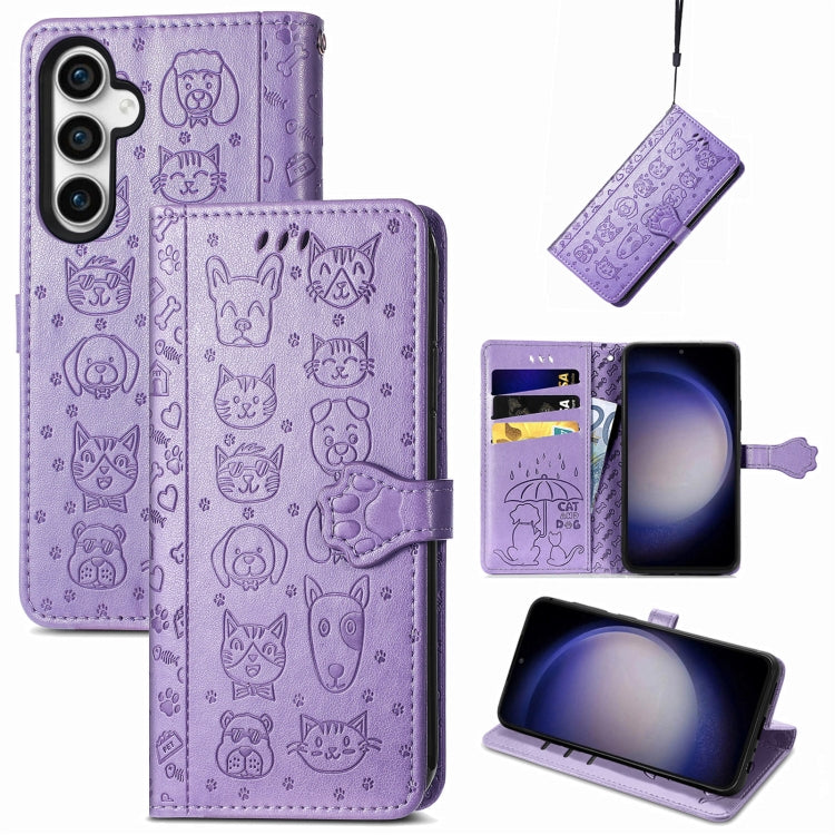 Cat and Dog Embossed Leather Phone Case, For Samsung Galaxy A25 5G, For Samsung Galaxy S23 FE 5G