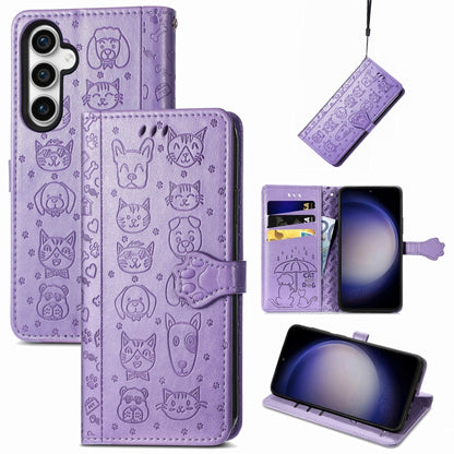 Cat and Dog Embossed Leather Phone Case, For Samsung Galaxy A25 5G, For Samsung Galaxy S23 FE 5G
