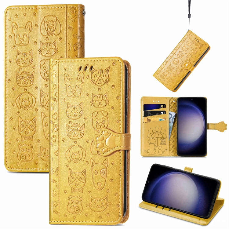 Cat and Dog Embossed Leather Phone Case, For Samsung Galaxy A25 5G, For Samsung Galaxy S23 FE 5G