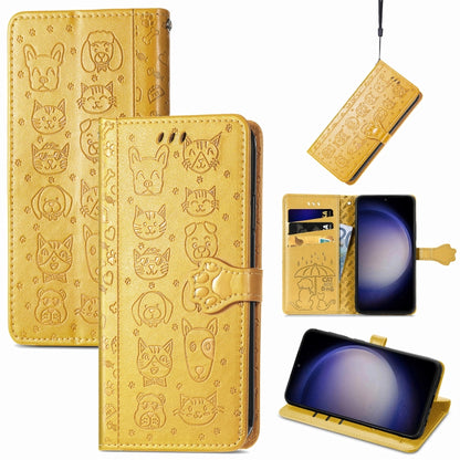 Cat and Dog Embossed Leather Phone Case, For Samsung Galaxy A25 5G, For Samsung Galaxy S23 FE 5G