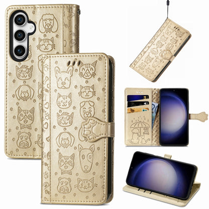 Cat and Dog Embossed Leather Phone Case, For Samsung Galaxy A25 5G, For Samsung Galaxy S23 FE 5G