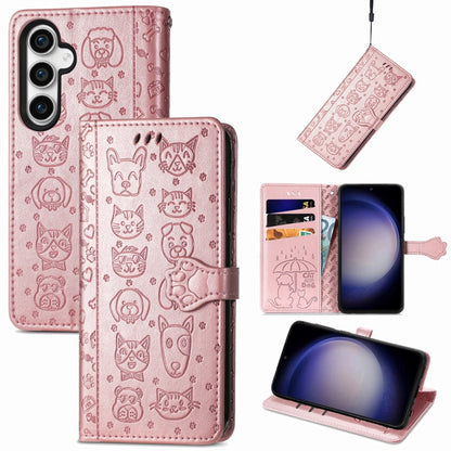 Cat and Dog Embossed Leather Phone Case, For Samsung Galaxy A25 5G, For Samsung Galaxy S23 FE 5G