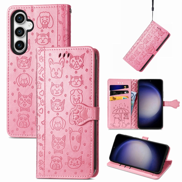 Cat and Dog Embossed Leather Phone Case, For Samsung Galaxy A25 5G, For Samsung Galaxy S23 FE 5G