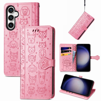 Cat and Dog Embossed Leather Phone Case, For Samsung Galaxy A25 5G, For Samsung Galaxy S23 FE 5G